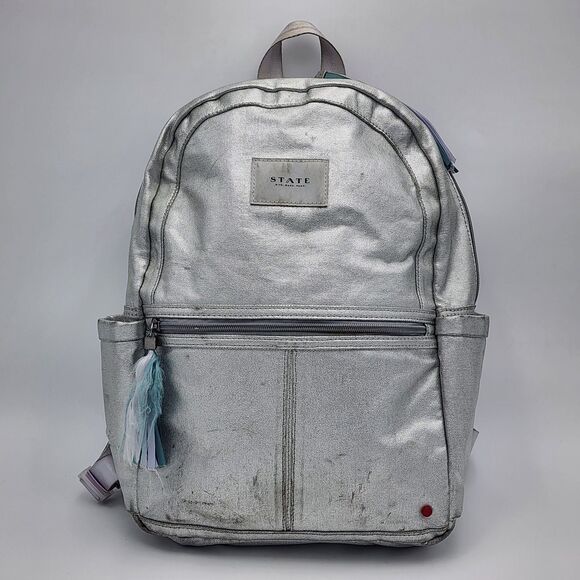 State Bags Kane Double Pocket Backpack Blue Metallic SOLD OUT - Picture 1 of 14